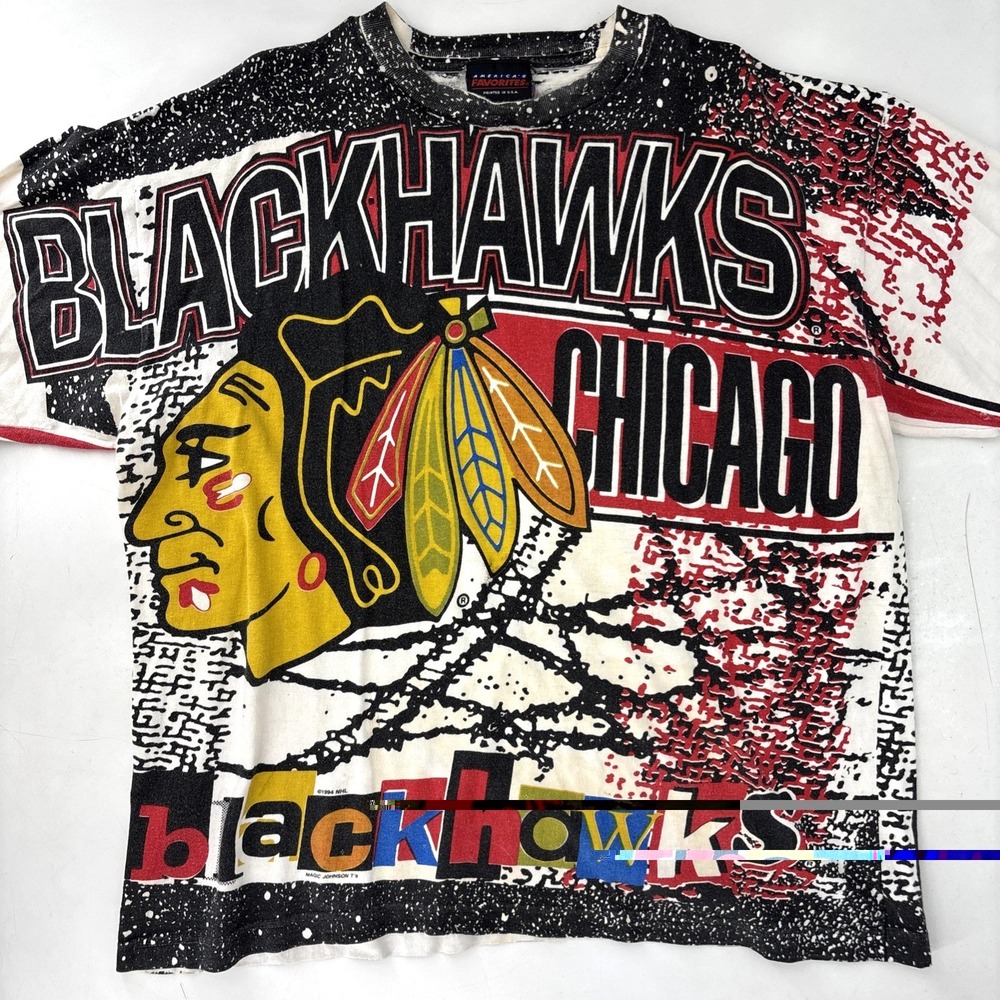 Vintage 90s Chicago Blackhawks T-Shirt Magic Johnson T's AOP Size‎ XL Hockey